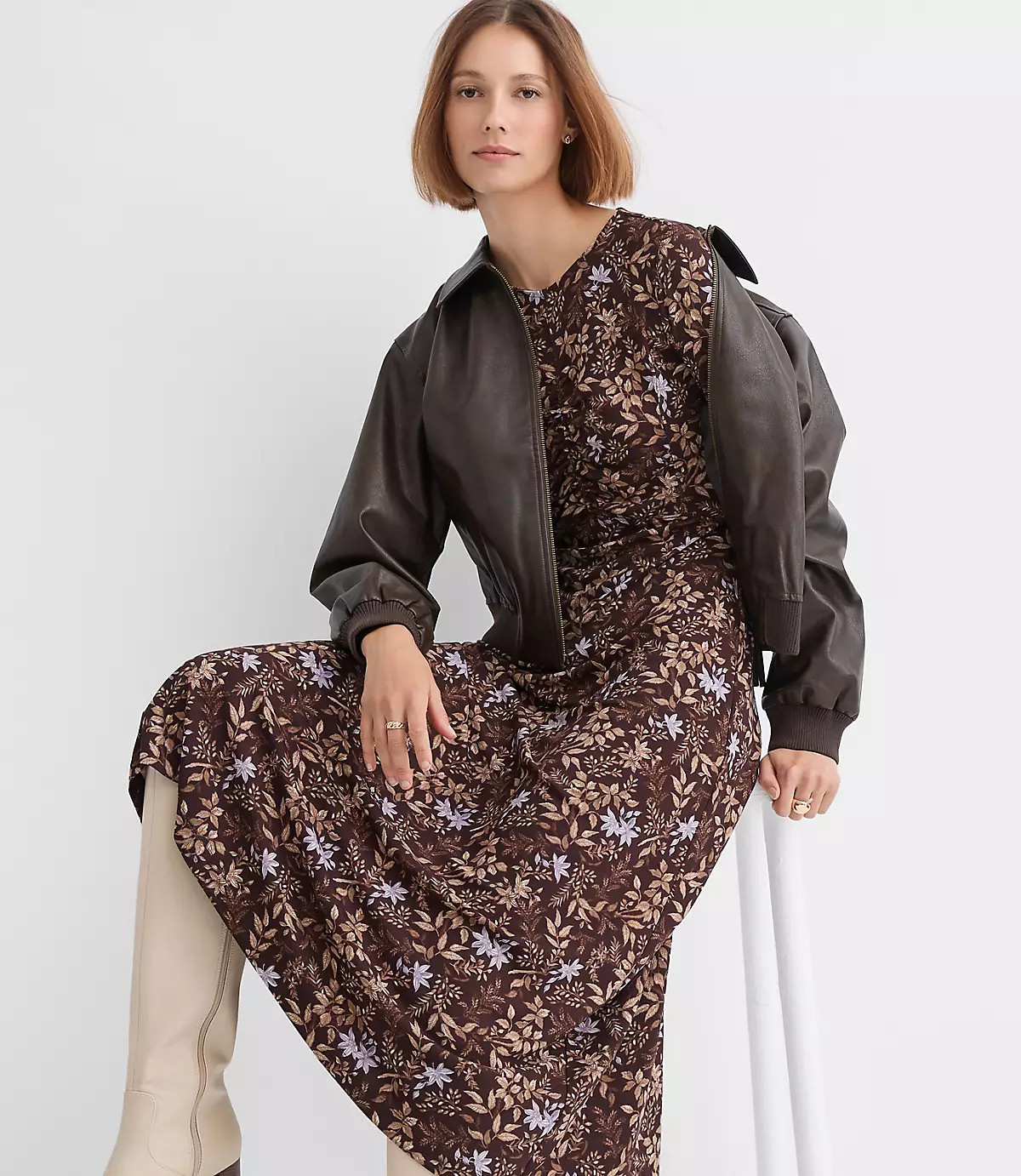 Garden Ruched Bodice Midi Dress | LOFT