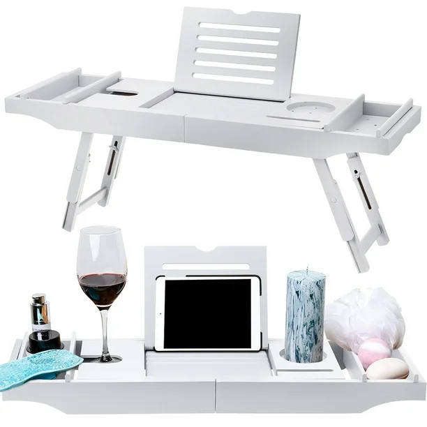 Bamboo Luxury Bathtub Caddy/Bath Serving Tray, Expandable Bath Rack Holder Wine Glass Holder Tray... | Walmart (US)