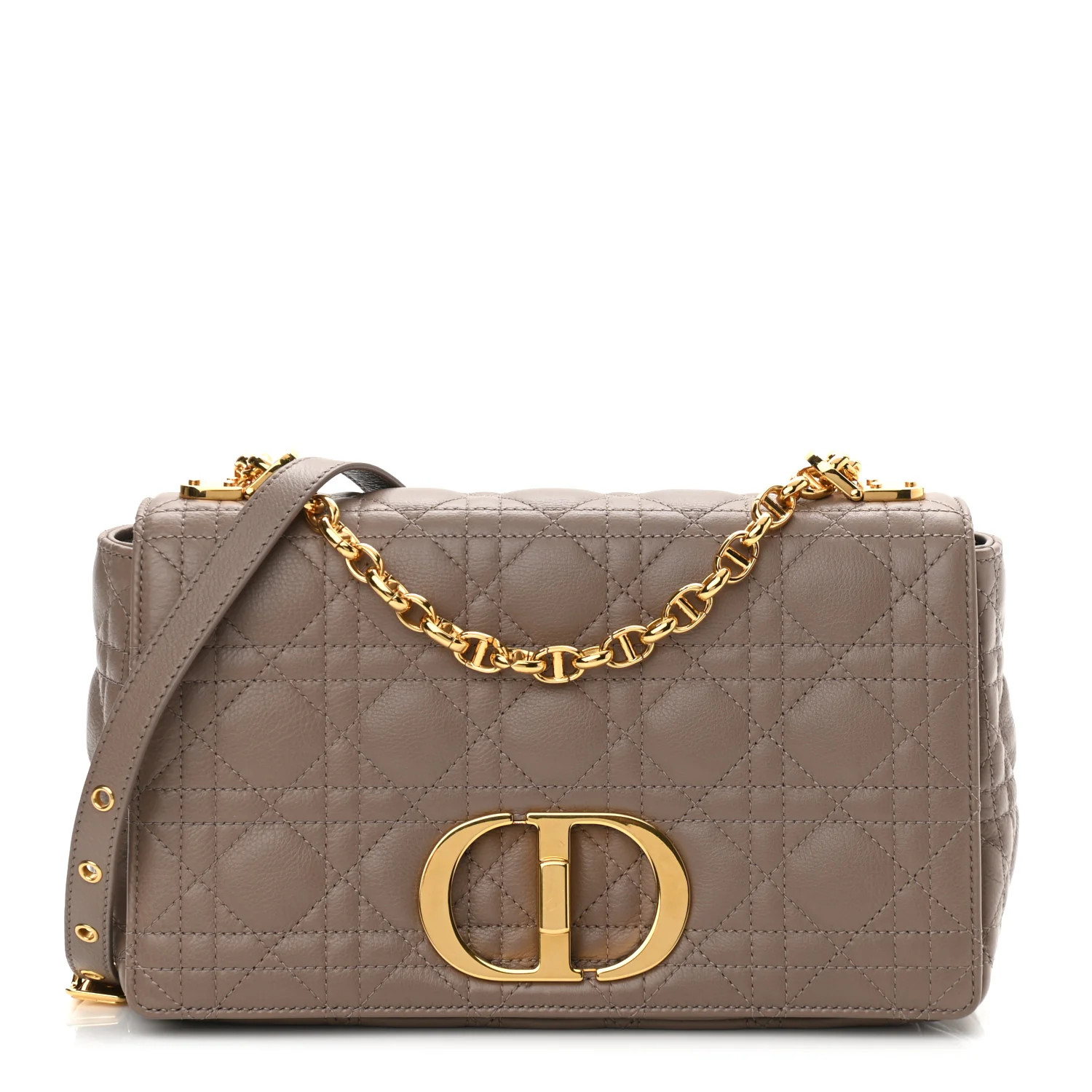 CHRISTIAN DIOR Lambskin Cannage Medium Caro Bag Warm Taupe | FASHIONPHILE (US)