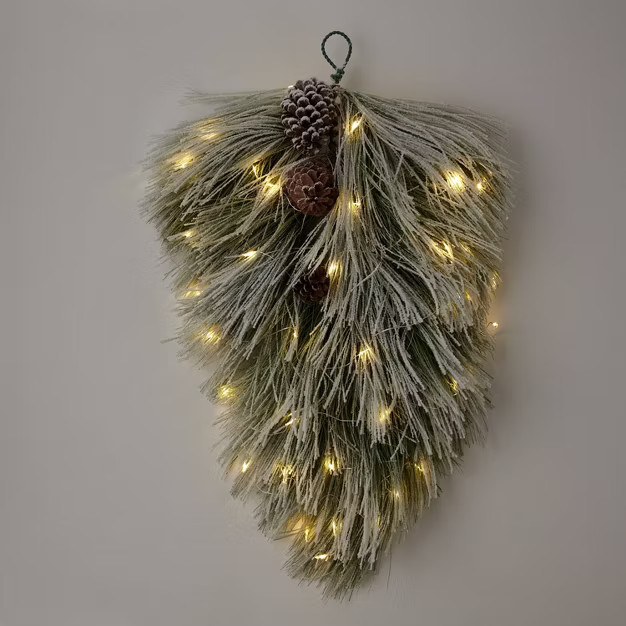 28" Battery Operated Pre-Lit LED Flocked Long Needle Pine Artificial Christmas Swag Warm White De... | Target