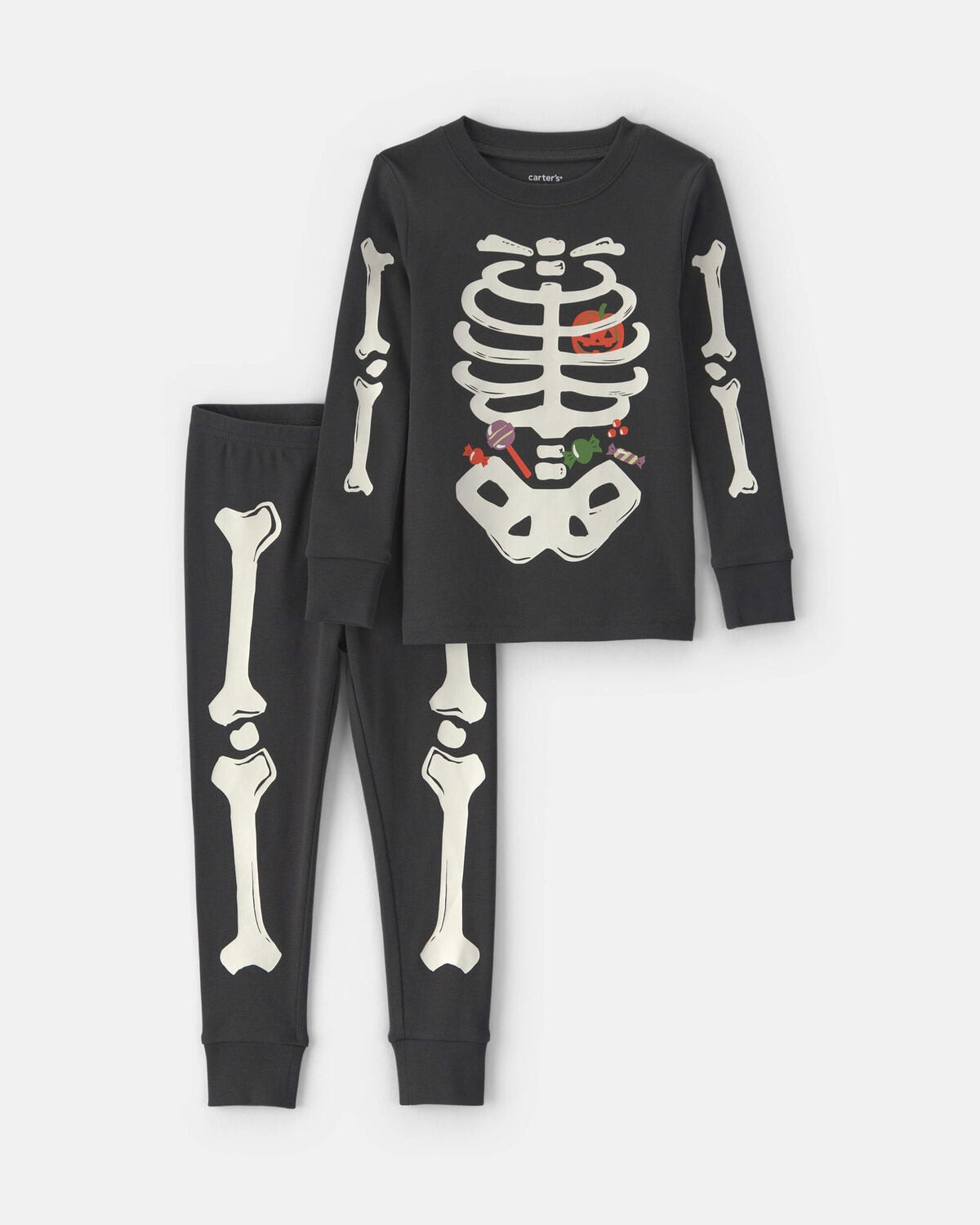 Toddler 2-Piece Halloween Glow in the Dark Skeleton 100% Cotton Snug Fit Pajama Set - Charcoal | Carter's Inc