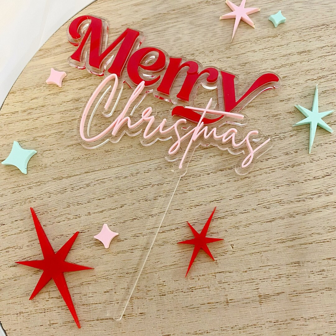 Acrylic Merry Christmas cake topper | Christmas cake decoration | Etsy (US)