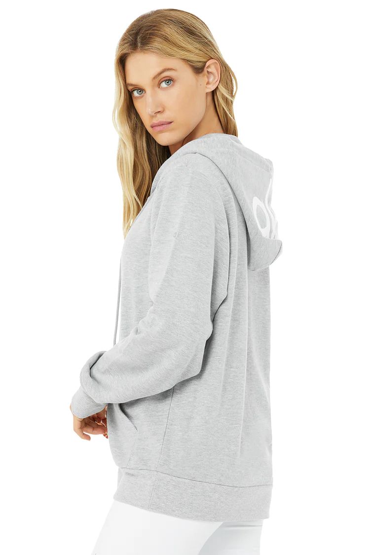 Caliber Zip Hoodie - Athletic Heather Grey/White | Alo Yoga