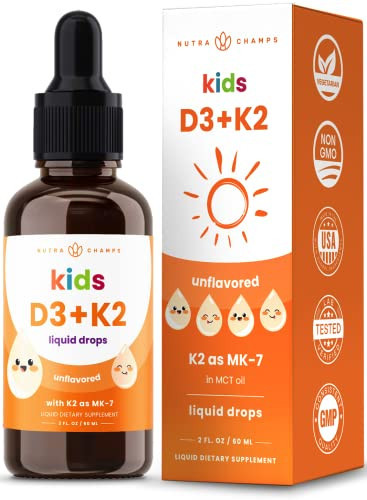 NutraChamps Kids Vitamin D 3 K2 Drops, Vitamin D3 & K2 MK-7, Liquid Vitamin D for Kids 1000 IU, Healthy Bones, Heart & Immune System, Sugar Free Supplement for Toddlers, 300 Servings | Amazon (US)