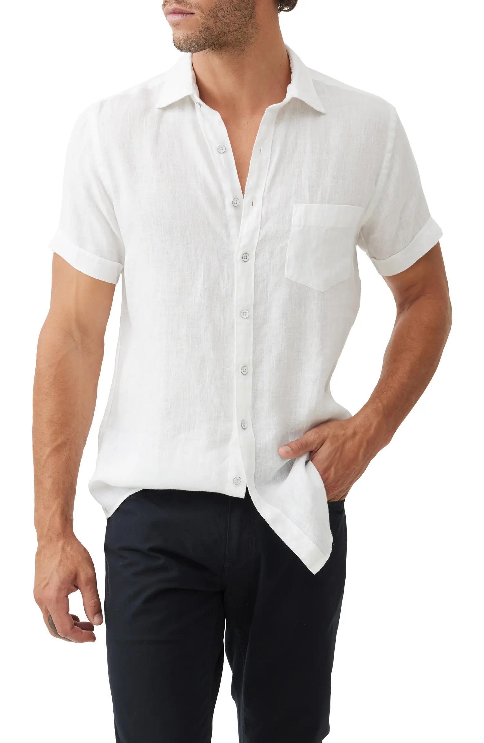 Palm Beach Sports Fit Short Sleeve Linen Button-Up Shirt | Nordstrom