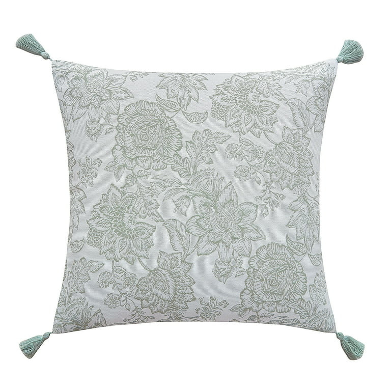 My Texas House Eloise Jacquard Floral Reversible Decorative Pillow Cover, 18" x 18", Green | Walmart (US)