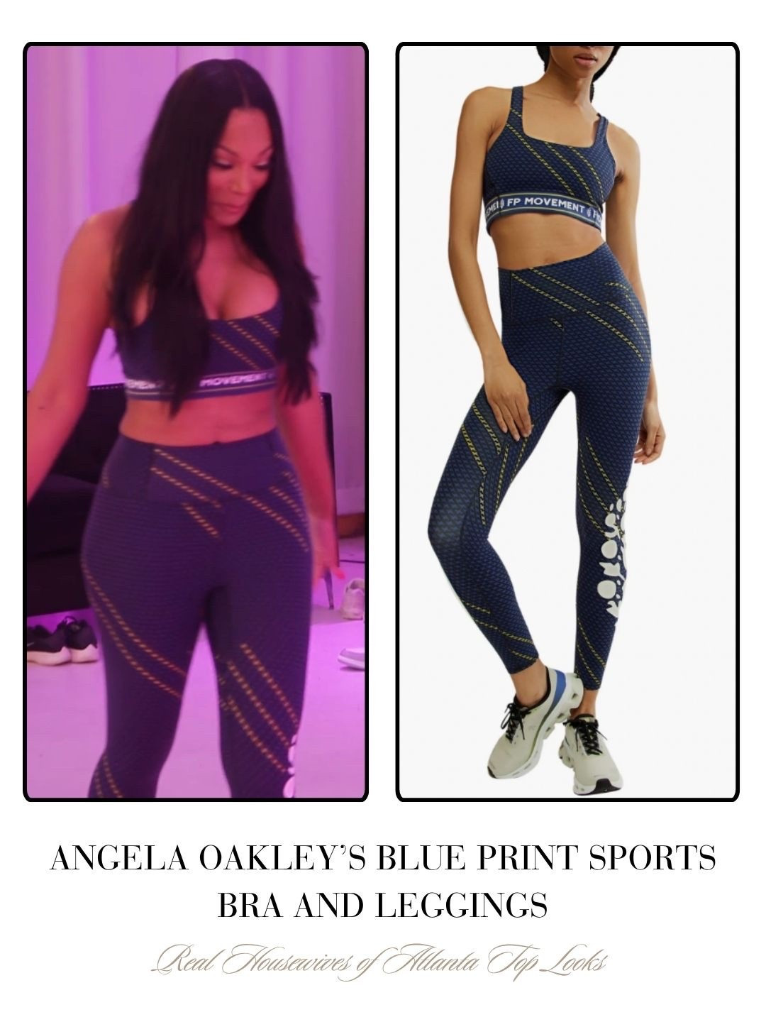 Angela Oakley’s Blue Printed Sports Bra and Leggings