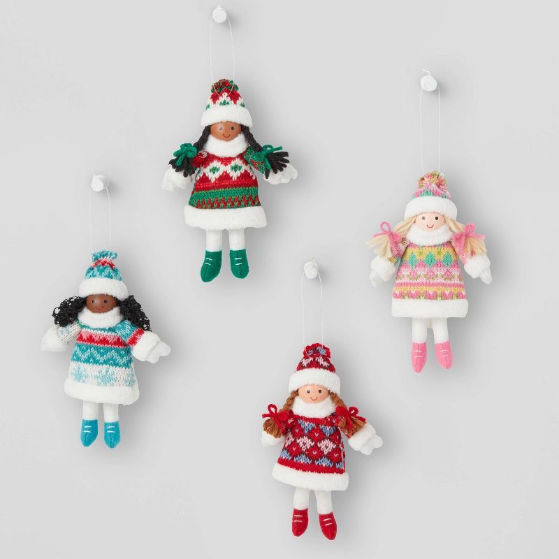 4ct 5.5" Fabric Girl with Knit Shoes Christmas Tree Ornament Set - Wondershop™ | Target