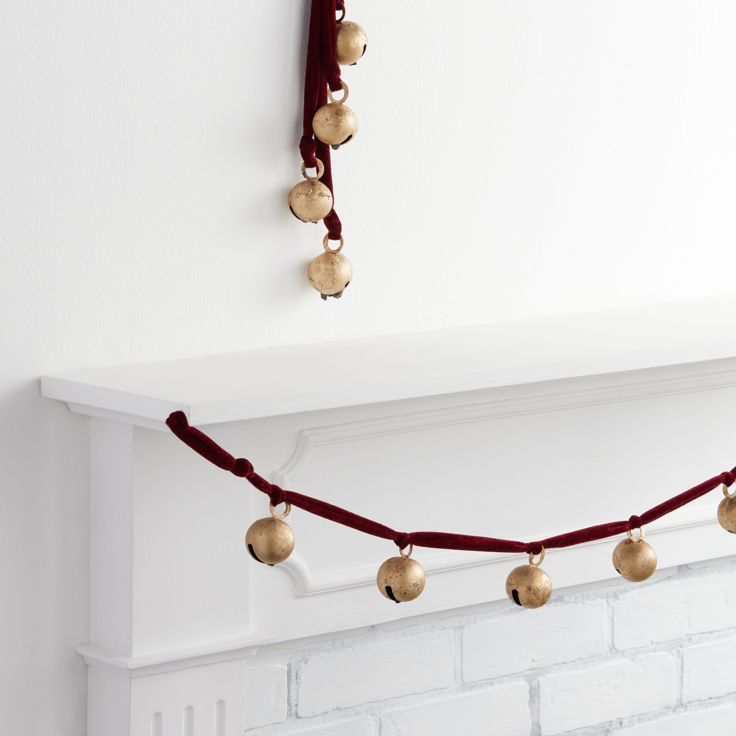 Gold Metal Bell And Burgundy Velvet Hanging Decor Collection | World Market