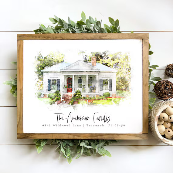 Custom Housewarming Gift, Watercolor Home Portrait, Watercolor Print, Home Portrait Sign, Our Fir... | Etsy (US)