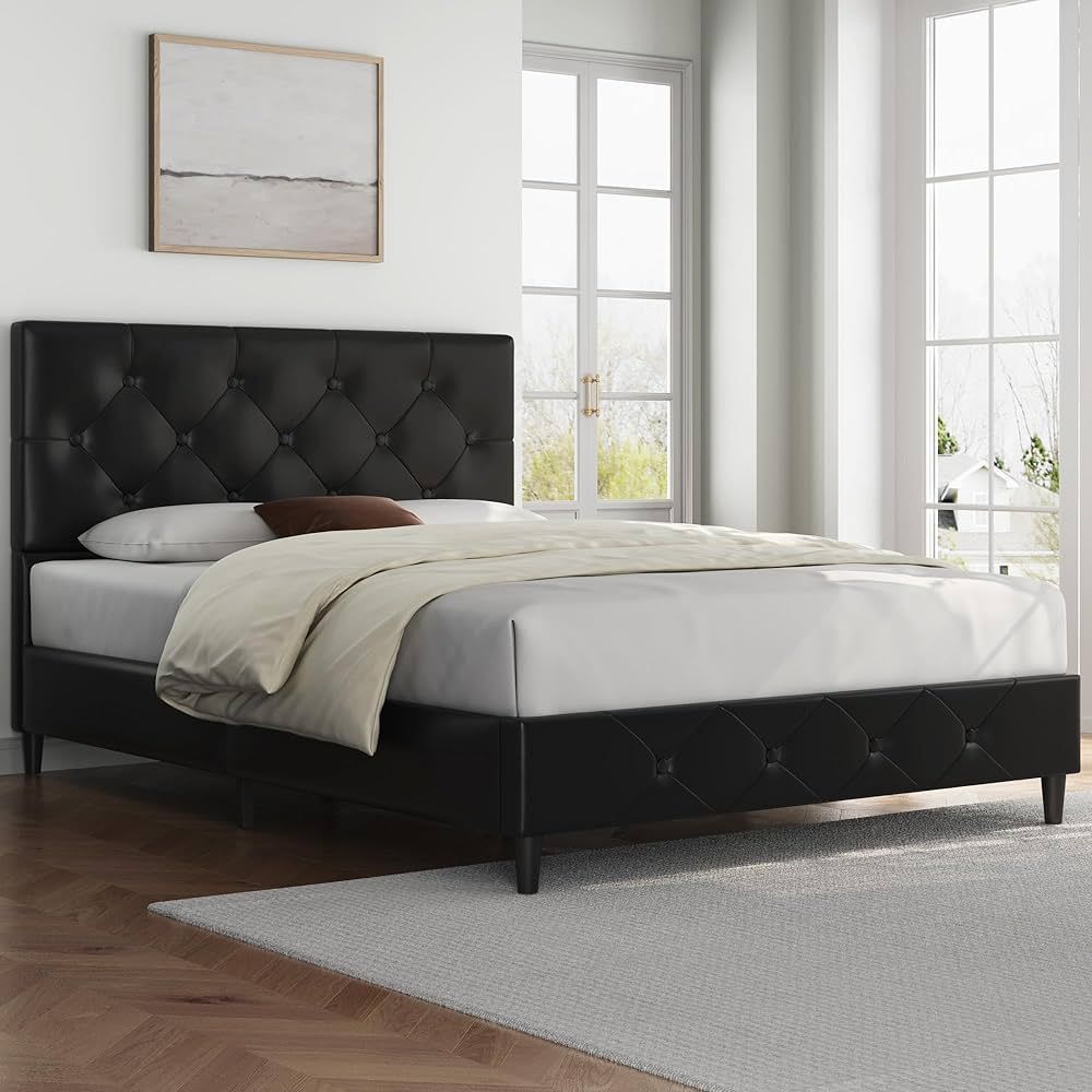 Yaheetech Full Bed Frame Faux Upholstered Platform Bed with Classic Button Tufted Headboard, Seam... | Amazon (CA)