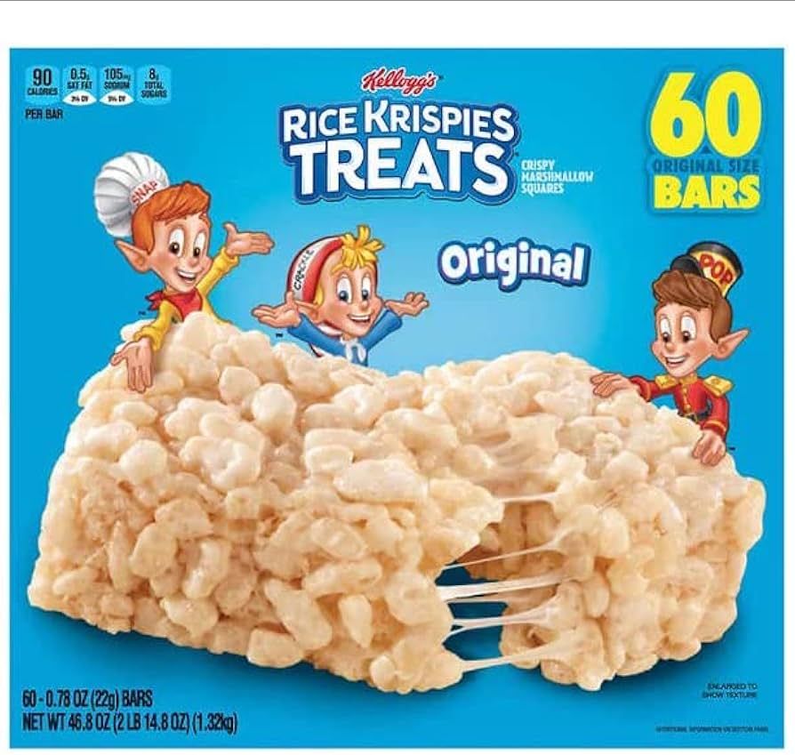 Kellogg's Rice Krispies Treats Crispy Marshmallow Squares Individually Wrapped Bars, 60 Count - 1... | Amazon (US)