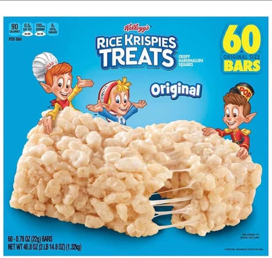 Kellogg's Rice Krispies Treats Crispy Marshmallow Squares Individually Wrapped Bars, 60 Count - 1... | Amazon (US)