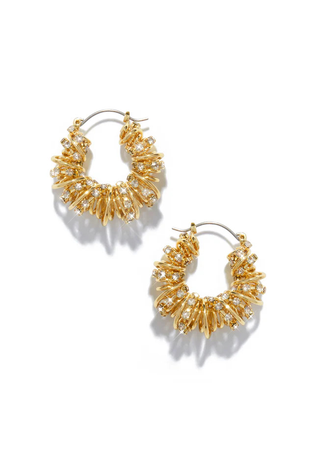 Miss Lola | Carlota Gold Embellished Hoop Earrings | MISS LOLA