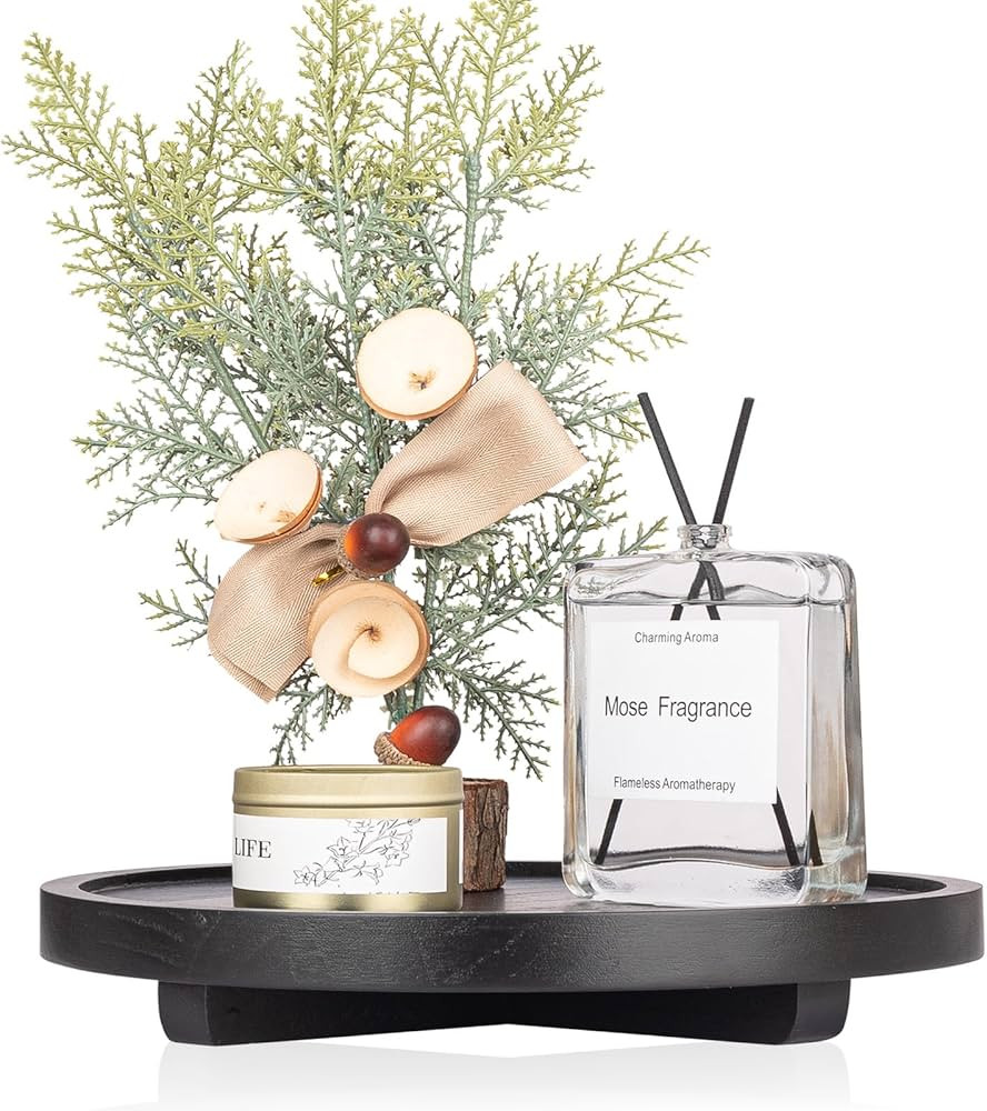 Round Decorative Tray Wood Bathroom Counter Organizer Farmhouse Kitchen Decor Wooden Riser for So... | Amazon (CA)