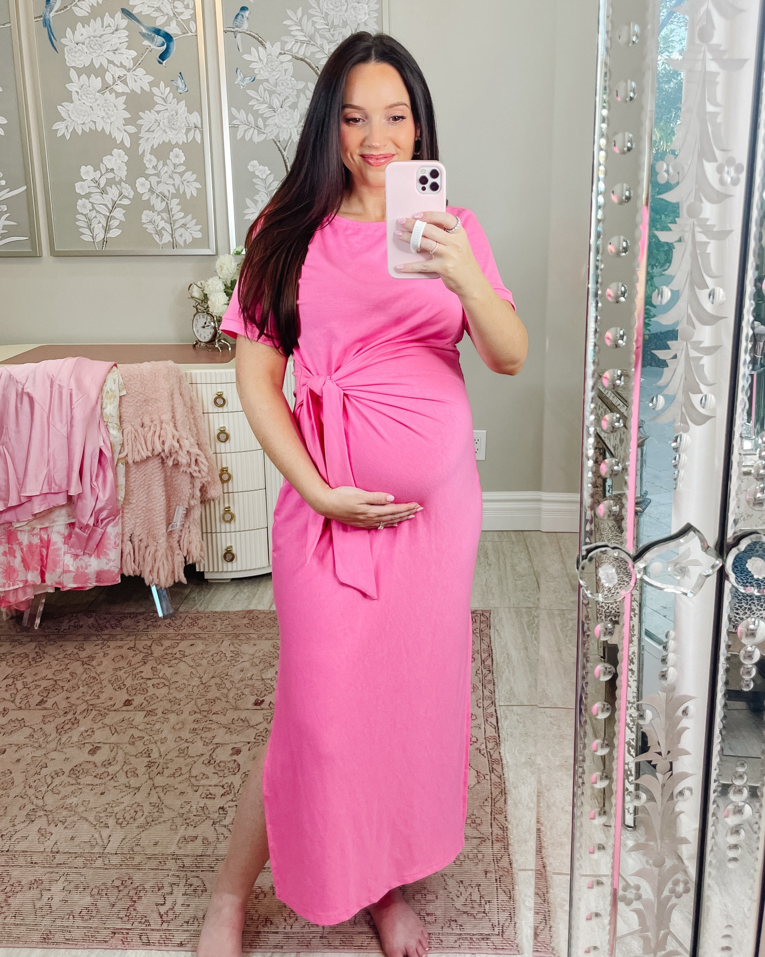 This bump friendly Amazon dress is so comfy! The tie is adjustable and hugs the bump so cute! Comes in many colors. I’m wearing size S and am 30 weeks pregnant (5’1 for reference). I had this dress pre pregnancy and it was a tad bit big on me. So id say you can wear your true pre pregnancy size or size up 1 of between sizes. 

#LTKFindsUnder50 #LTKBump #LTKStyleTip