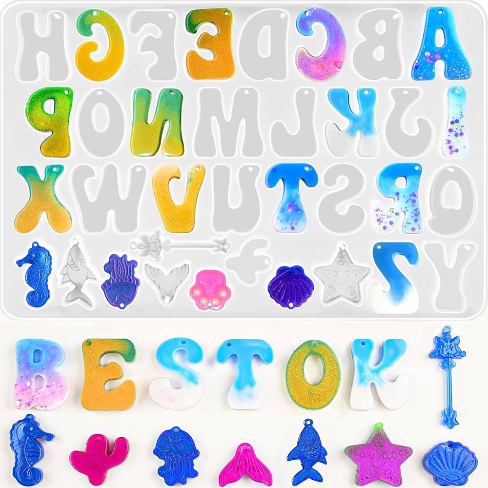 Alphabet Resin Molds with Hole, Reversed Alphabet Silicone Molds for Epoxy Resin, Letter Resin Mo... | Amazon (US)