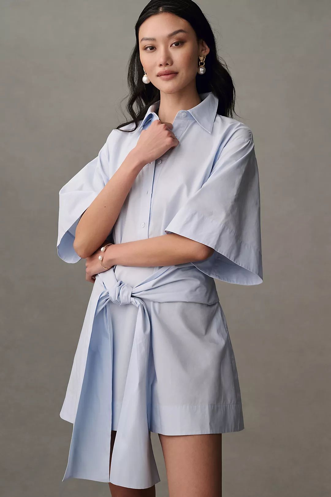 Mare Mare Short-Sleeve Wrap Mini Shirt Dress | Anthropologie (US)