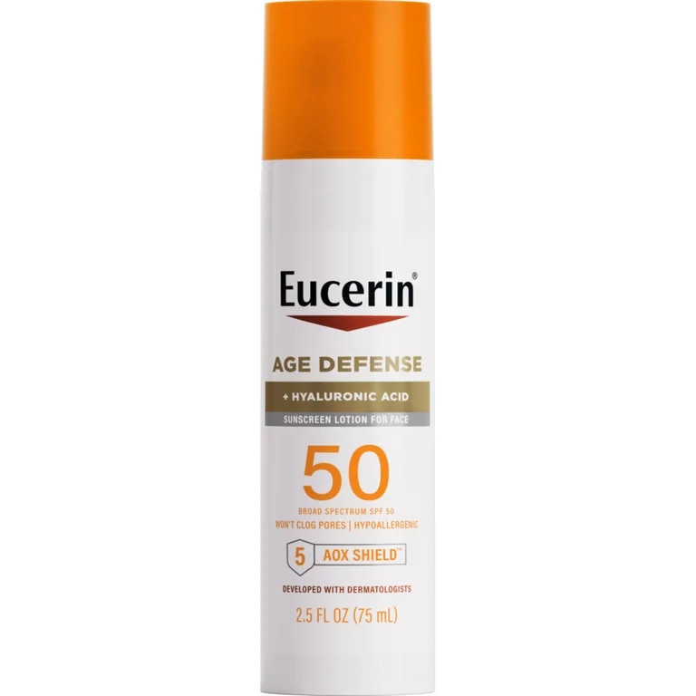 Eucerin Sun Age Defense Face Sunscreen Lotion, Hyaluronic Acid, Non-Comedogenic, SPF 50, 2.5 fl o... | Walmart (US)