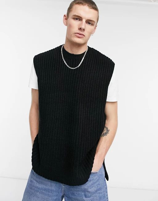 ASOS DESIGN oversized sweater vest in black | ASOS (Global)