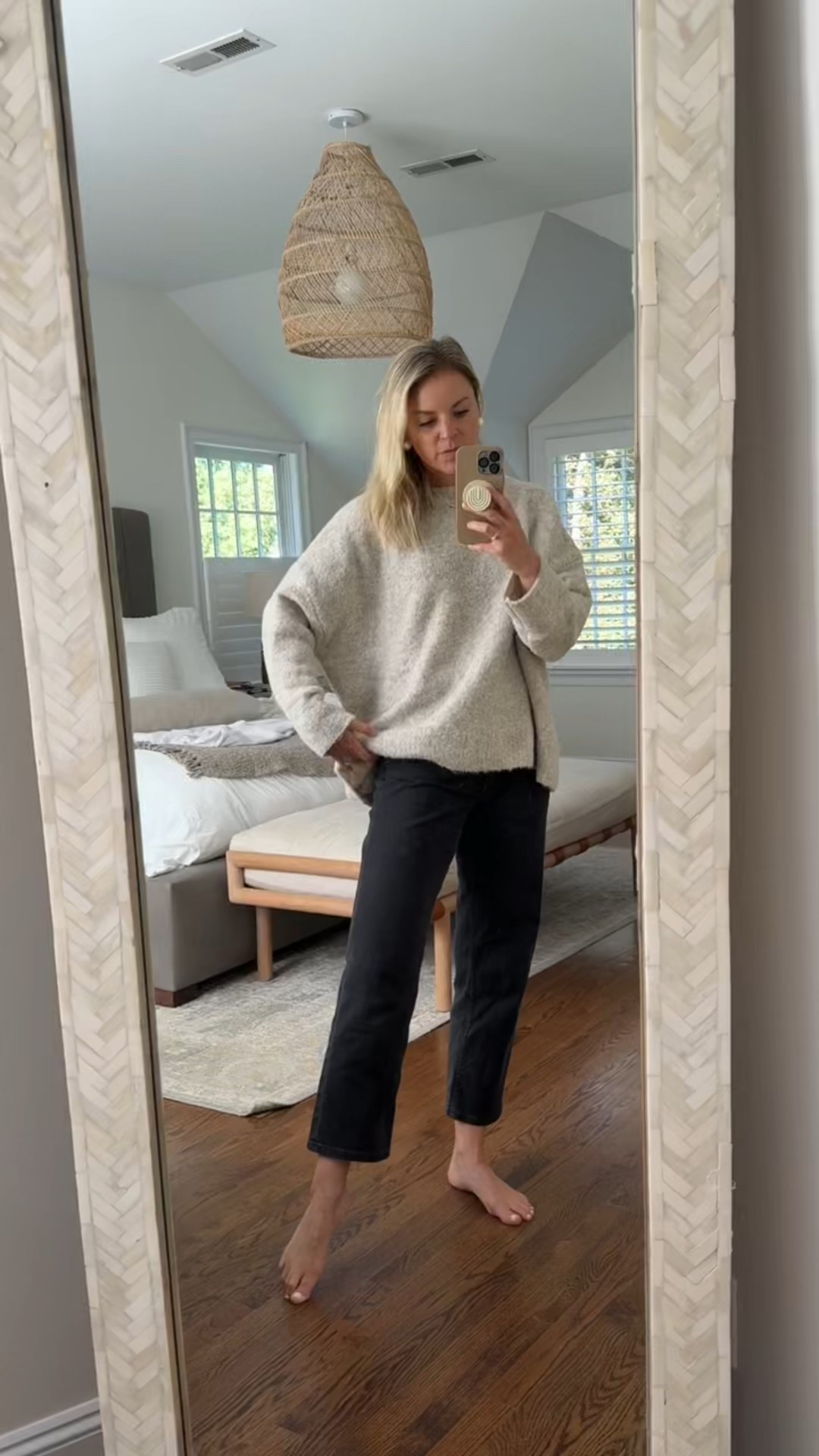 The black washed Everlane Way high jeans have been my most worn pair the past 2+ years. They recently released them in the 2.0 version and had to grab. Same great silhouette, but with a tiny bit more stretch and slightly longer, which I like. I went 26R/tts (I’m 5’5). Thinking they’ll fade a little more over time like my other pair. If you’re looking for a good pair of black denim, they’re 30% off and highly recommend. 
-wearing a M/L sweater, but would prefer the S/M
-small tee 
-26R jeans 

#LTKSaleAlert #LTKStyleTip #LTKSeasonal