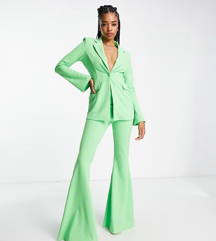 ASOS DESIGN Tall jersey suit super flare trousers in summer green | ASOS (Global)