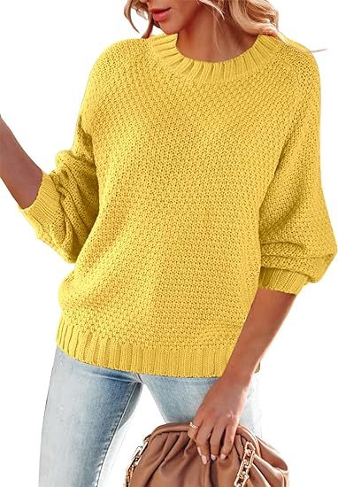 ZIWOCH Women Chunky Knited Sweater Crew Neck Oversized Pullover Long Sleeve Jumper Tops | Amazon (US)