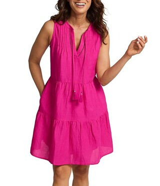 Tommy Bahama St. Lucia Split V-Neck Tiered Hem Dress Swim Cover-Up | Dillard's | Dillard's