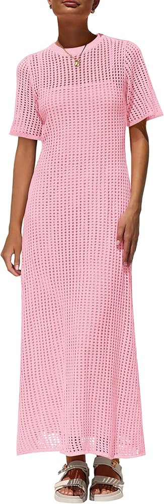 PRETTYGARDEN Womens Eyelet Cover Up Dress 2025 Summer Vacation Resort Maxi Dresses Beach Short Sl... | Amazon (US)