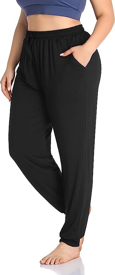 ZERDOCEAN Women's Plus Size Casual Lounge Yoga Pants Comfy Relaxed Joggers Pants Drawstring with ... | Amazon (US)