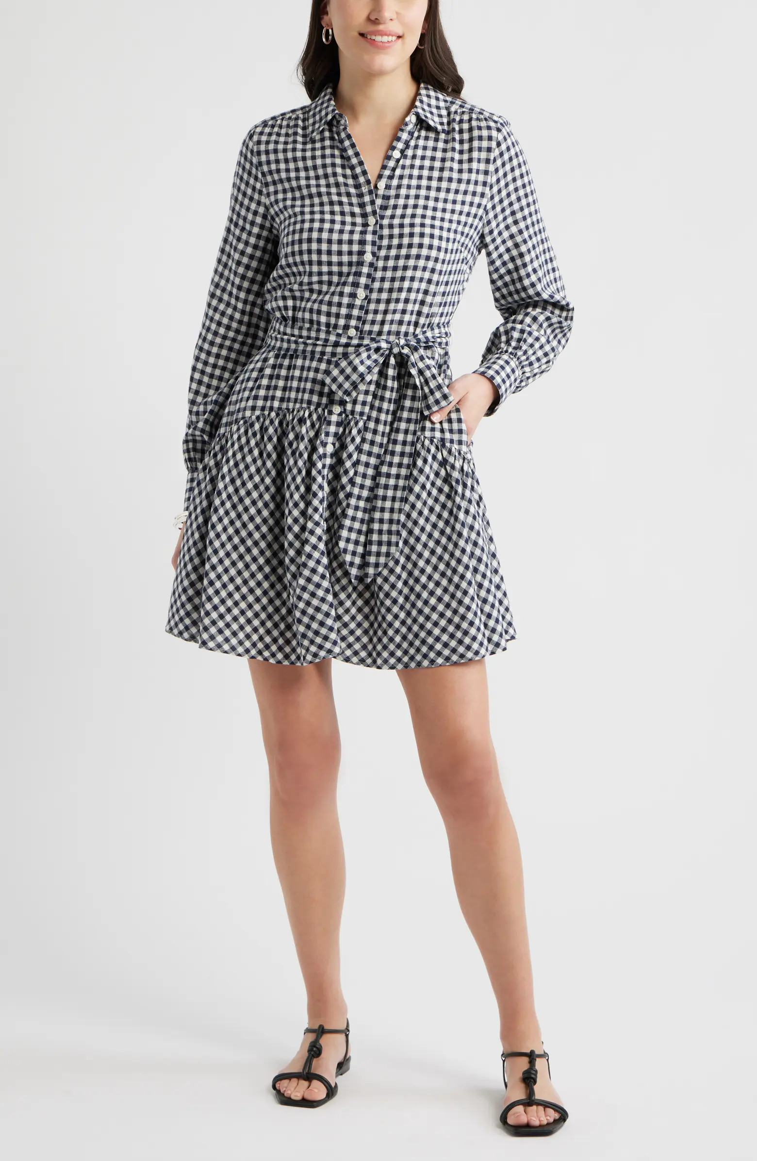 Long Sleeve Linen Blend Mini Shirtdress | Nordstrom