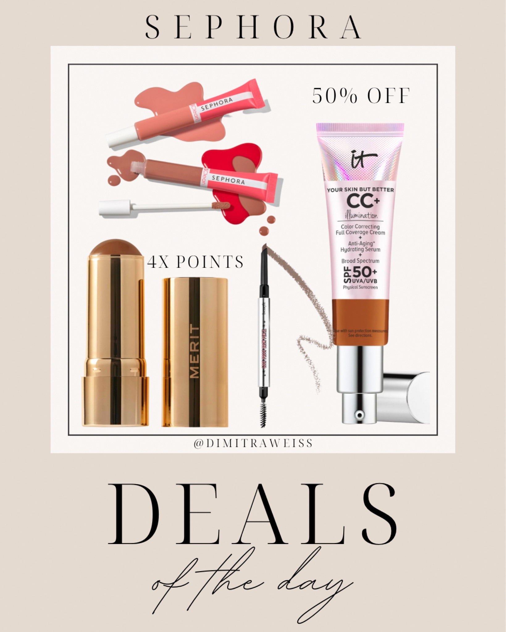 50% off It Cosmetics CC Cream and Benefit brow pencil 😍 Also my favorite bronzer stick is 4x insider points. #sephora #sephorasale 

#LTKFind #LTKsalealert #LTKbeauty