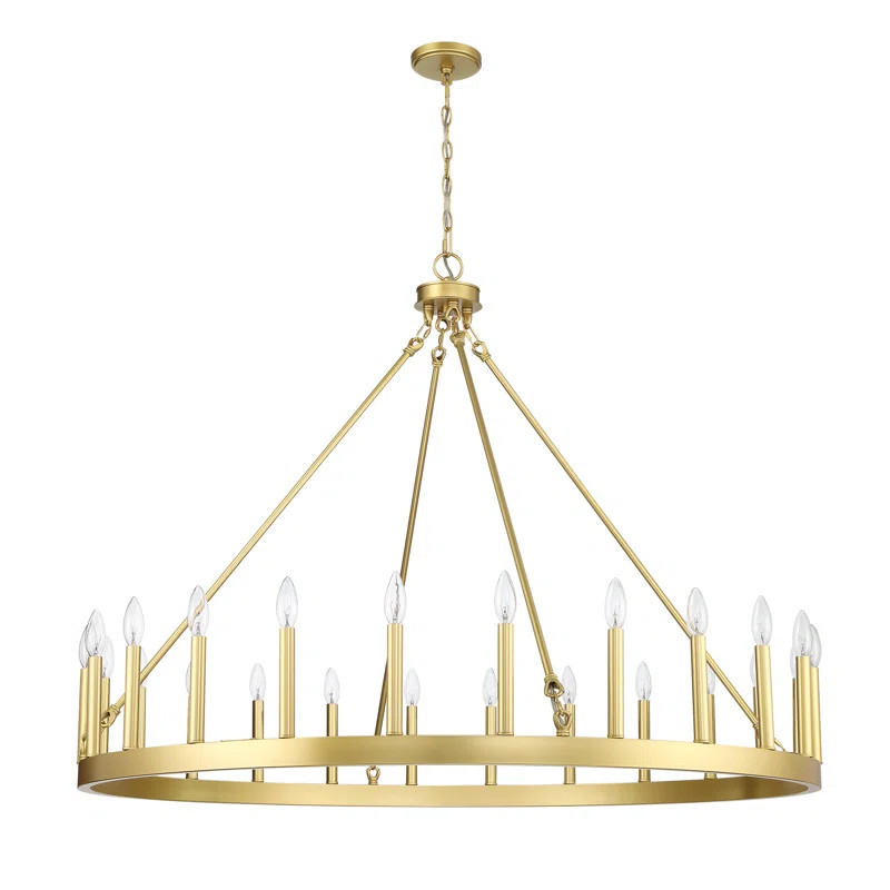 Finchley 24 - Light Living Room Steel Dimmable Candle Style Wagon Wheel Chandelier UL Certified | Wayfair North America