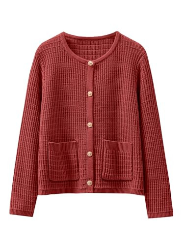 ANRABESS Women Cardigan Sweater Dressy Casual Classic Long Sleeve Crew Neck Button Down Tweed Kni... | Amazon (US)