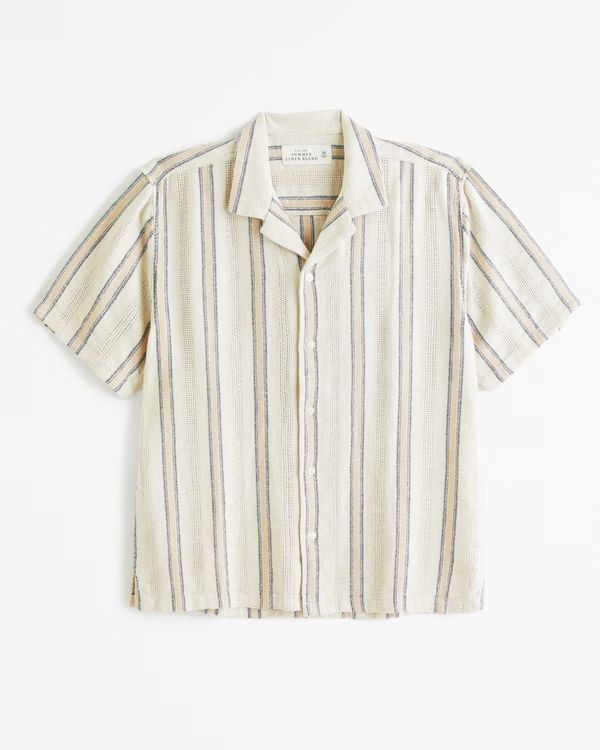 Men's Camp Collar Linen-Blend Textured Shirt | Men's Tops | Abercrombie.com | Abercrombie & Fitch (US)
