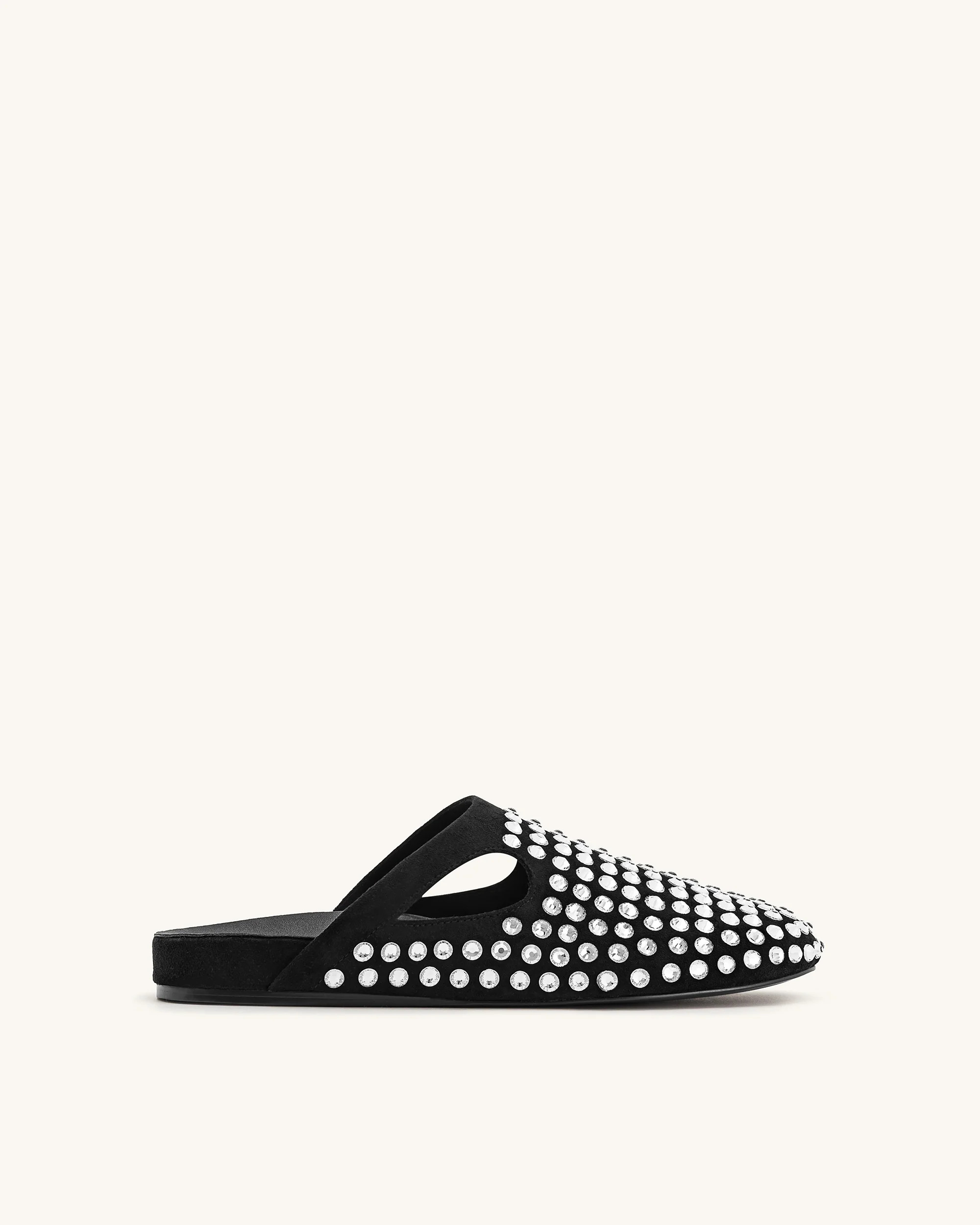 Athena Artificial Crystal Flat Mules - Black | JW PEI US