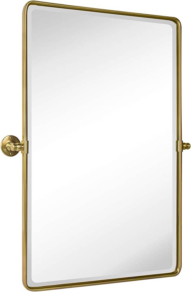 TEHOME 27 x 35'' Gold Pivot Mirror Brushed Champagne Gold Tilt Rectangle Bathroom Mirror Tilting ... | Amazon (US)