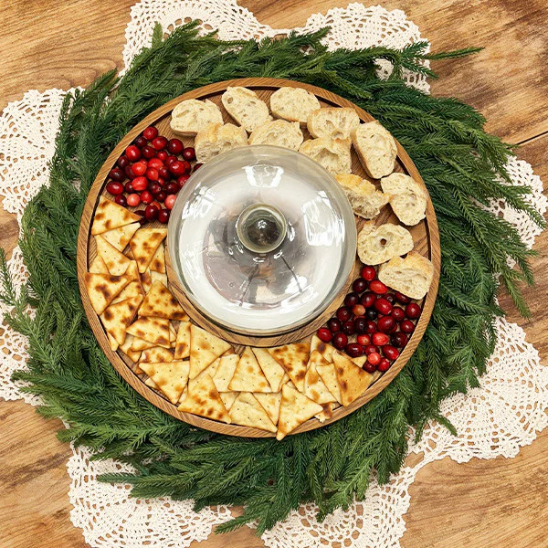 Tabletop Round Wood Serving Tray with Cloche - Decor Steals | Decor Steals