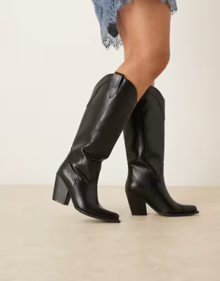 ASOS DESIGN Curve – Claudette – Kniehohe Cowboystiefel in Schwarz | ASOS | ASOS (Global)