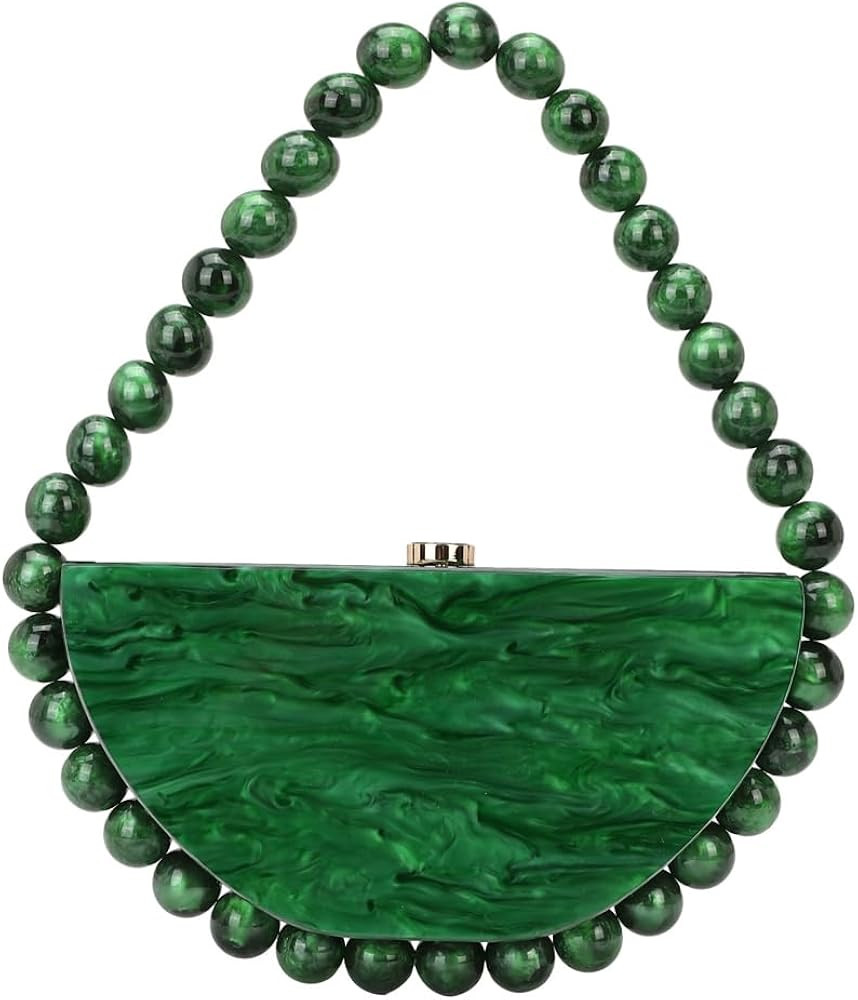 Beaded Acrylic Clutch Purse for Women Elegant Acrylic Evening Bag Unique Half Round Handbag for W... | Amazon (US)