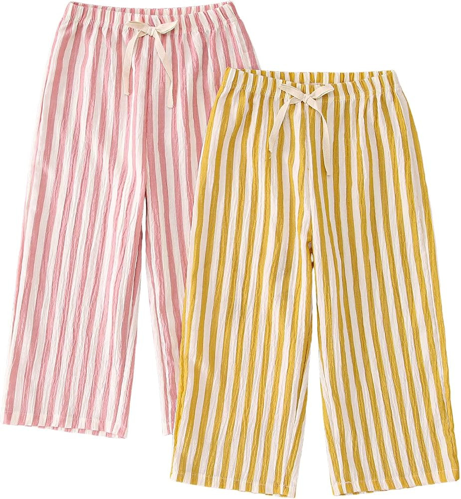 IZYJOY Toddler Girl Boy Pants Striped Wide Leg Casual Pant 2 Pack Elastic Waist Summer Fall Trous... | Amazon (US)