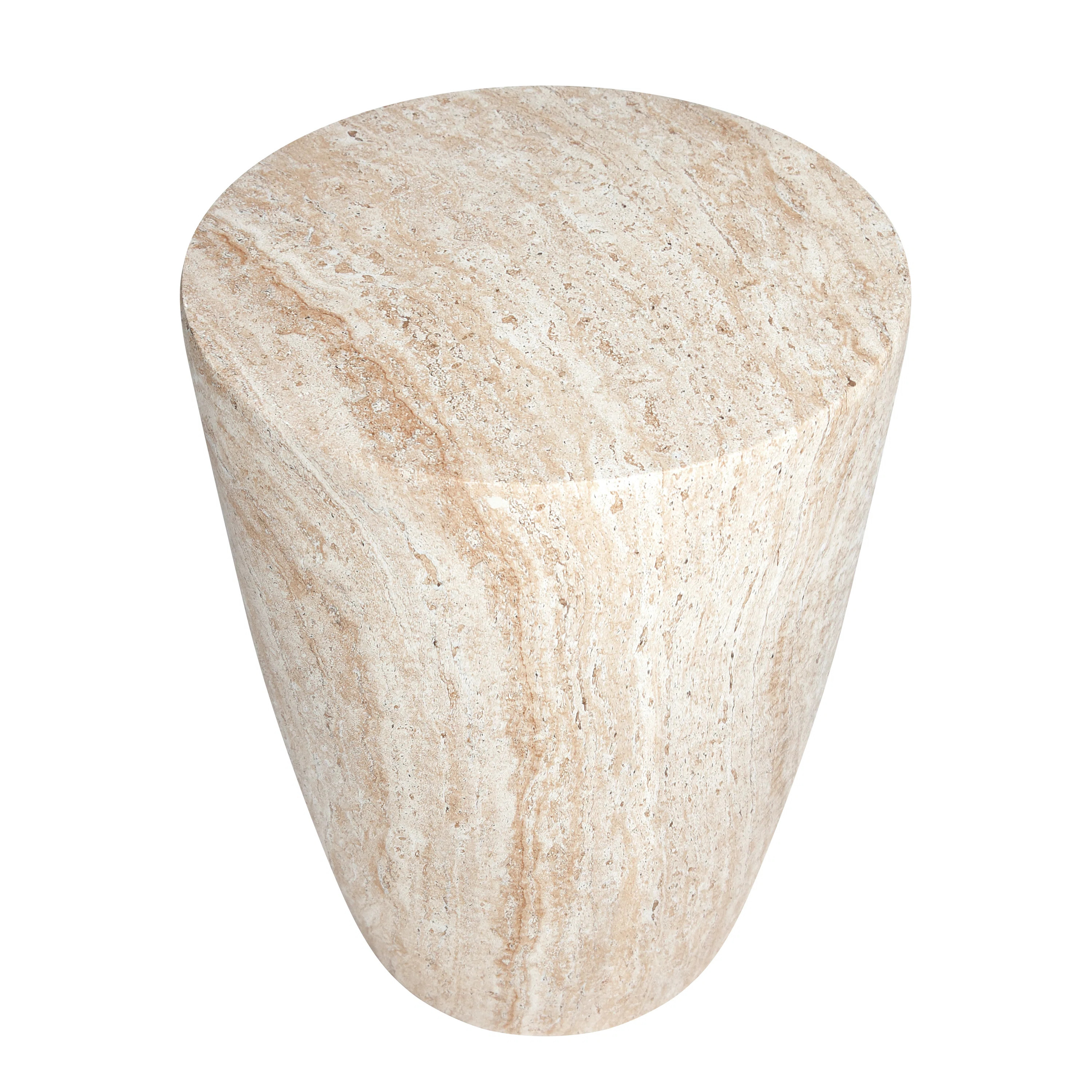 Tapered Travertine Stone Finish Italian Design MgO Side Accent Table | Wayfair North America