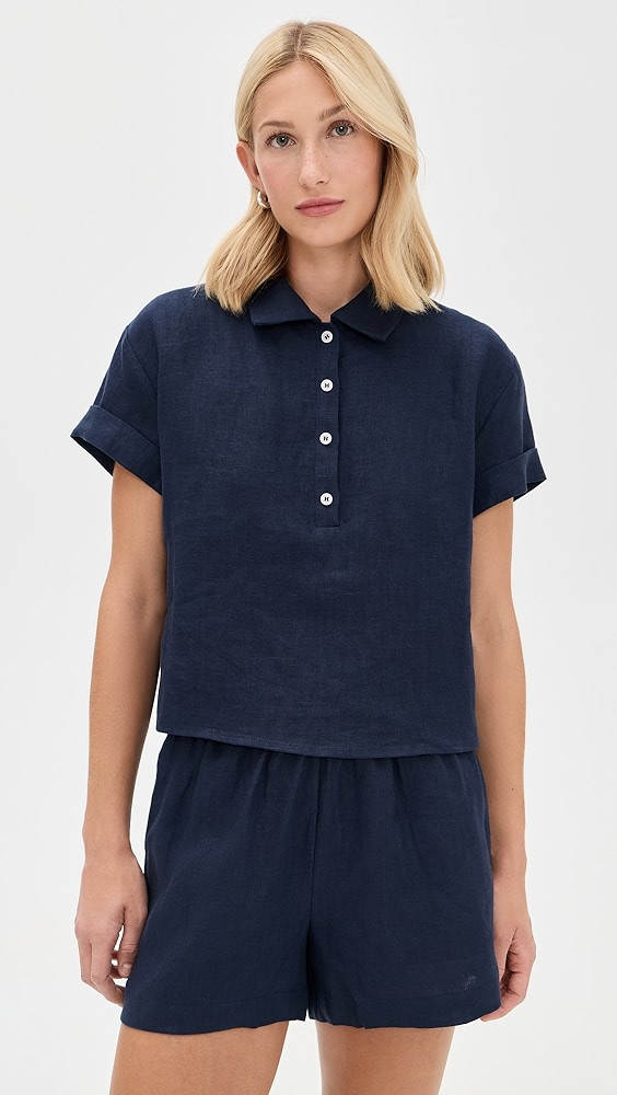 Tabitha Linen 1/4 Button Down Collared Tee | Shopbop
