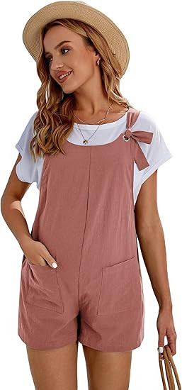 OYOANGLE Women's Maternity Overall Casual Romper with Pocket Summer Adjustable Strap Jumpsuit | Amazon (US)