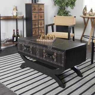 40 in. Brown Rectangle Faux Leather Top Coffee Table with Storage | The Home Depot