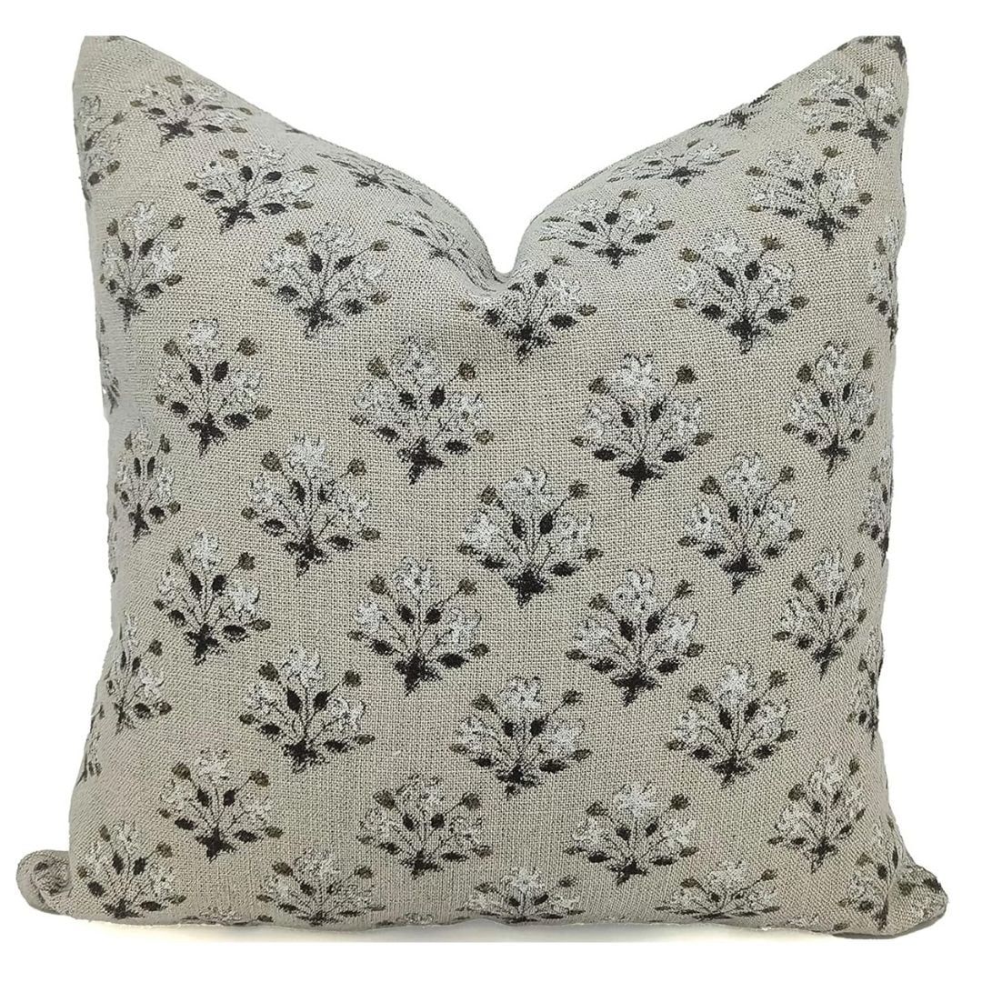 Fabdivine Thick Linen Hand Block Print Decorative Throw Pillow Cover , 14"X14", Gray | Walmart (US)