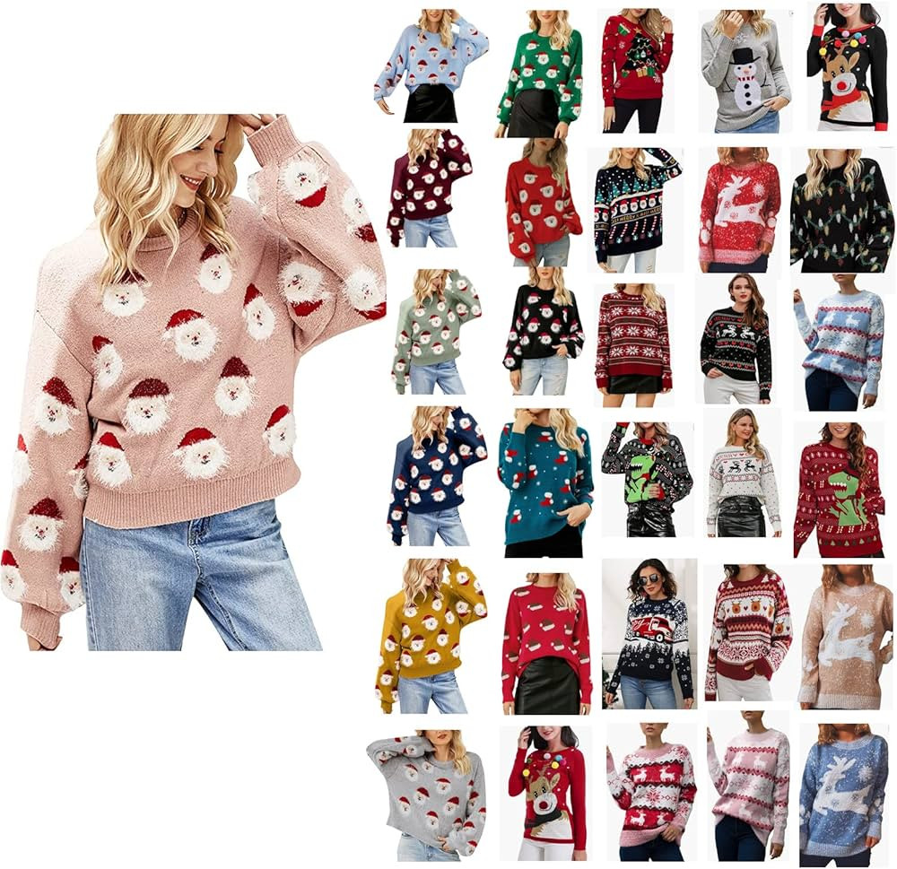 iLH Christmas Sweater for Women Cute Merry Xmas Santa Claus Holiday Cozy Knit Pullover Crewneck S... | Amazon (US)