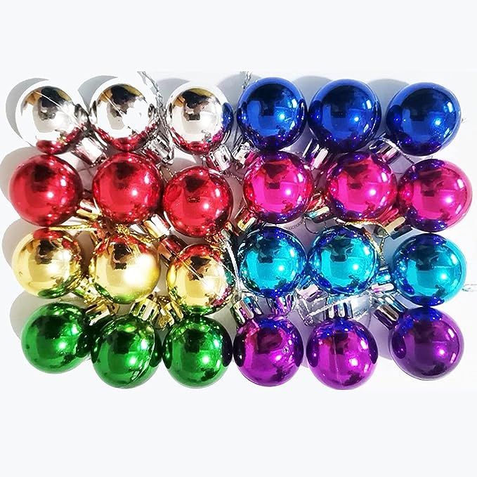 24 Pack Multicolor Mini Glitter Ball Christmas Ornaments Balls Set of 8 Color Miniature Rustic Ch... | Amazon (US)