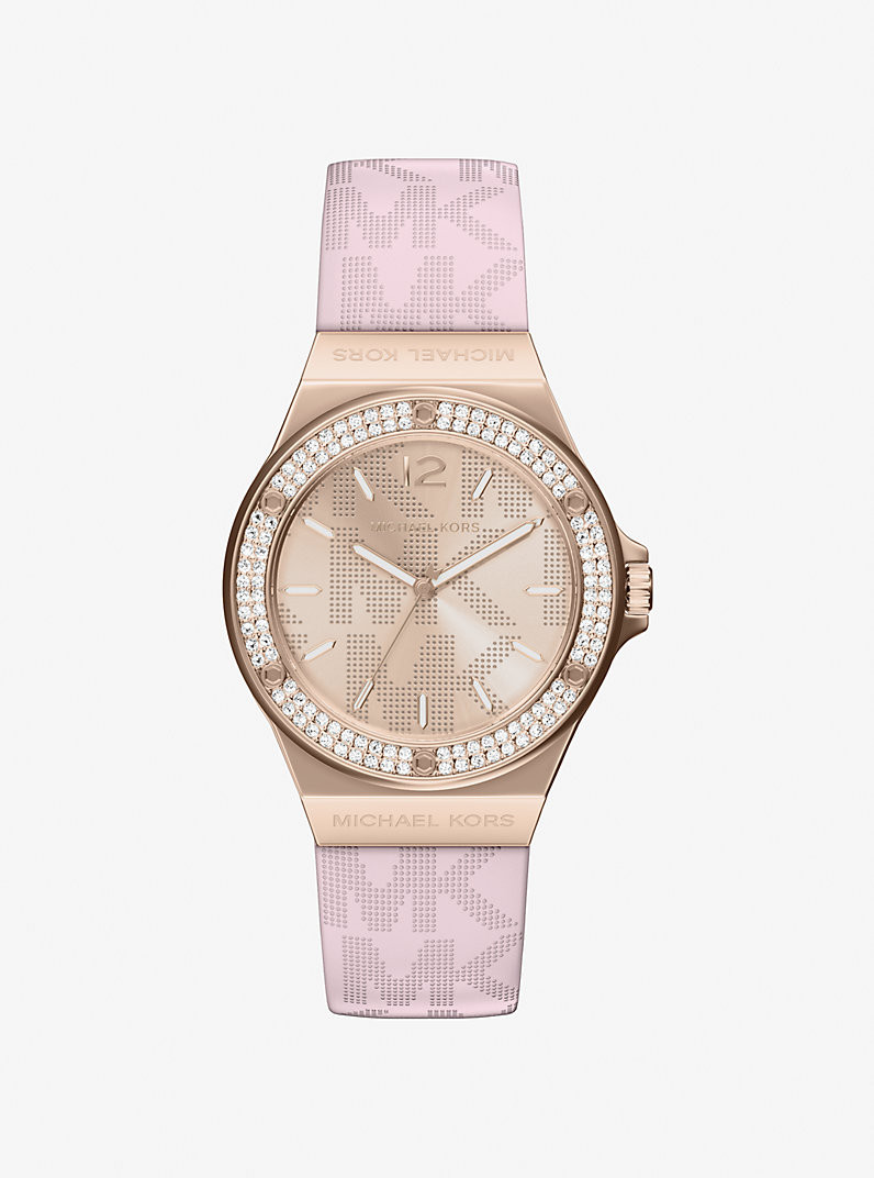 Lennox Pavé Rose Gold-Tone and Logo Silicone Strap Watch | Michael Kors US