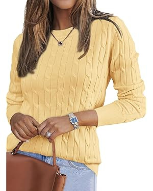 Arach&Cloz Women's Wool Blend Classic Crew Neck Casual Fall Sweaters | Amazon (US)
